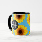 Gele zonnebloemen Voeg Jouw naam en Initiaal blauw Mok (Voorkant links)