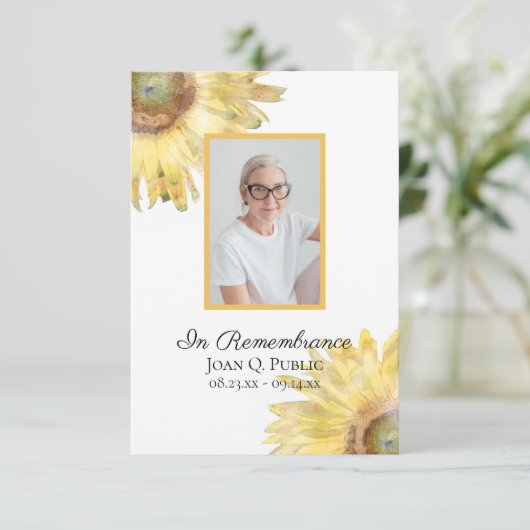 Gele Zonnebloemen Waterverf Begrafenissympathie Bedankkaart (Staand voorkant)