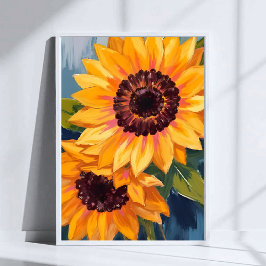 Gele Zonnebloemen | Waterverf Bloemenschildering Poster