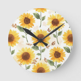 Gele Zonnebloemen Waterverf Bloemige Whimsical Ronde Klok