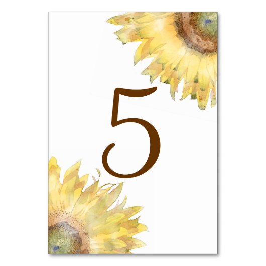 Gele zonnebloemen Waterverf Tabelnummers Kaart (Achterkant)
