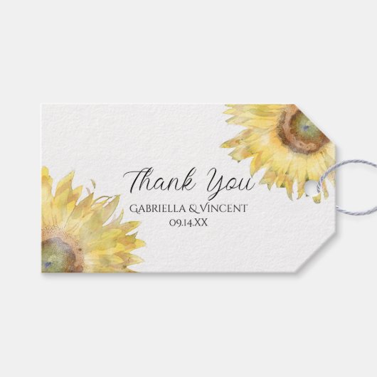 Gele zonnebloemen Waterverf Weddenschap Hartelijk  Cadeaulabel (Voorkant (Horizontaal))