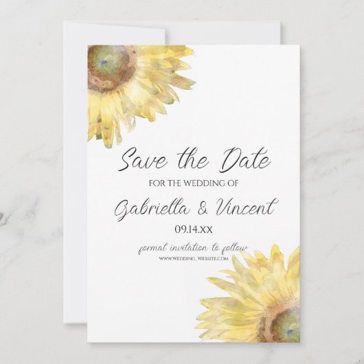 Gele zonnebloemen Waterverf Weddenschap Opslaan Da Save The Date (Voorkant)