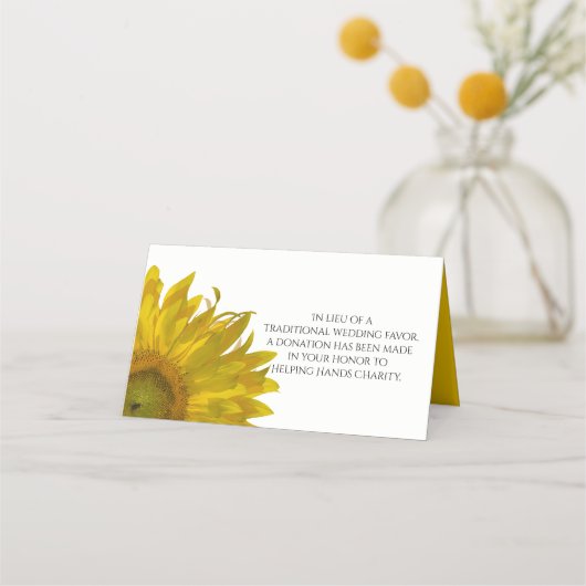 Gele zonnebloemen Wedden Charity Favors Plaatskaartje (Voorkant)