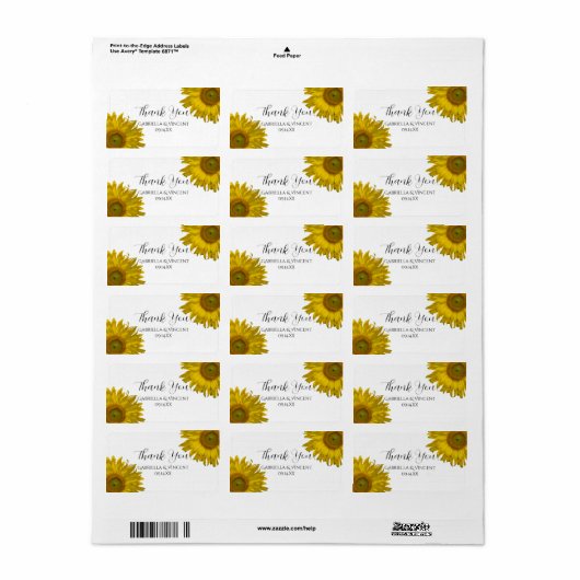 Gele zonnebloemen Weddenschap Hartelijk dank Etiket (Full Sheet)