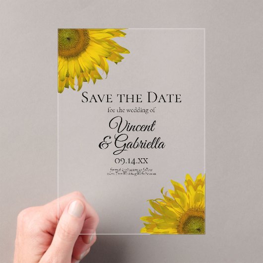 Gele zonnebloemen Weddenschap Save the Date Acryl Uitnodigingen (Insitu (Draagbaar))