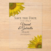 Gele zonnebloemen Weddenschap Save the Date Acryl Uitnodigingen (Voorkant)
