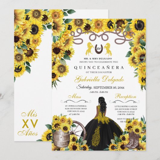 Gele zonnebloemen Western Charro Quinceanera Kaart (Voorkant / Achterkant)