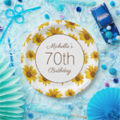 Gele Zonnebloemen Witte 70e verjaardag Papieren Bordje (Feest)