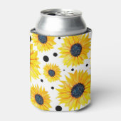 Gele Zonnebloemen Witte Achtergrond Patroon Blikjeskoeler (Blikje Voorkant)