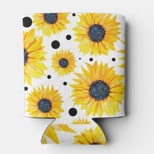 Gele Zonnebloemen Witte Achtergrond Patroon Blikjeskoeler (Achterkant)