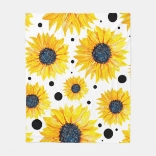 Gele Zonnebloemen Witte Achtergrond Patroon Fleece Deken