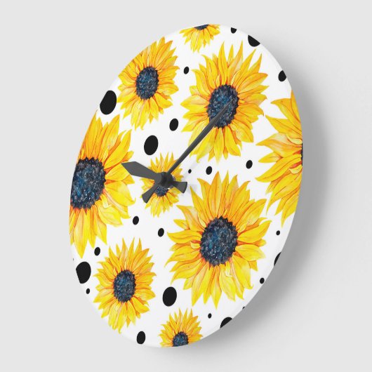 Gele Zonnebloemen Witte Achtergrond Patroon Grote Klok (Hoek)