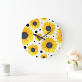 Gele Zonnebloemen Witte Achtergrond Patroon Grote Klok (Huis)