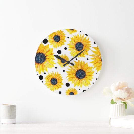 Gele Zonnebloemen Witte Achtergrond Patroon Grote Klok (Huis)