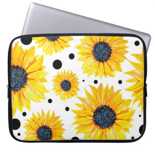 Gele Zonnebloemen Witte Achtergrond Patroon Laptop Sleeve