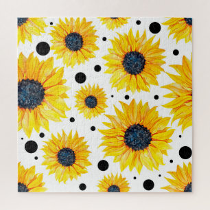 Gele Zonnebloemen Witte Achtergrond Patroon Legpuzzel