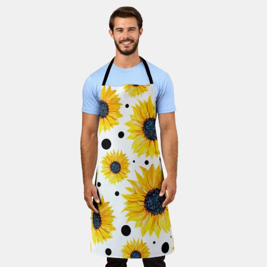 Gele Zonnebloemen Witte Achtergrond Patroon Schort (Gedragen)