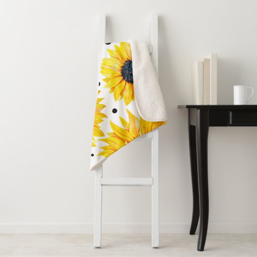 Gele Zonnebloemen Witte Achtergrond Patroon Sherpa Deken (In situ)