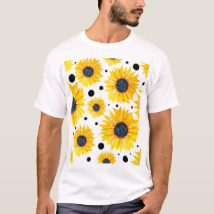 Gele Zonnebloemen Witte Achtergrond Patroon T-shirt