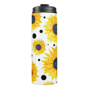 Gele Zonnebloemen Witte Achtergrond Patroon Thermosbeker