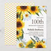 Gele Zonnebloemen Witte Dagen 100e verjaardag Kaart (Voorkant / Achterkant)