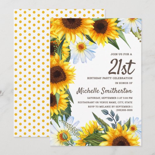 Gele Zonnebloemen Witte Dagen 21e verjaardag Kaart (Voorkant / Achterkant)