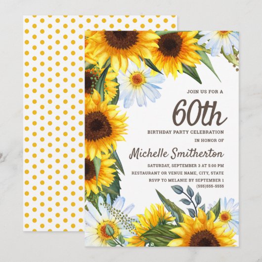 Gele Zonnebloemen Witte Dagen 60e verjaardag Kaart (Voorkant / Achterkant)