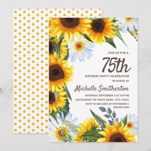 Gele Zonnebloemen Witte Dagen 75e verjaardag Kaart (Voorkant / Achterkant)