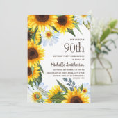 Gele Zonnebloemen Witte Dagen 90e verjaardag Kaart (Staand voorkant)
