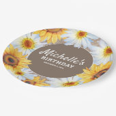 Gele zonnebloemen Witte Dagen Burlap Birthday Papieren Bordje (Gekanteld)