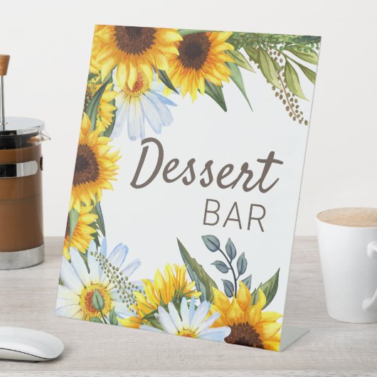 Gele zonnebloemen Witte Dagen Dessert Bar Reclamebord Met Voetstuk