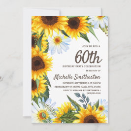 Gele Zonnebloemen Witte Madeliefjes 60e Verjaardag Kaart