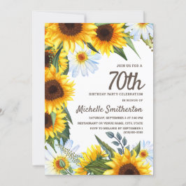 Gele Zonnebloemen Witte Madeliefjes 70ste Verjaard Kaart