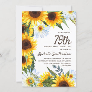 Gele Zonnebloemen Witte Madeliefjes 75e Verjaardag Kaart