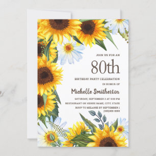 Gele Zonnebloemen Witte Madeliefjes 80ste Verjaard Kaart