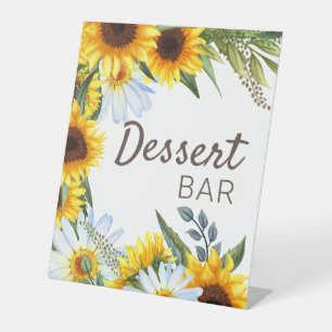Gele Zonnebloemen Witte Madeliefjes Dessertbar Reclamebord Met Voetstuk