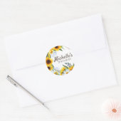 Gele Zonnebloemen Witte Margrieten Verjaardagsnaam Ronde Sticker (Envelop)