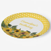 Gele zonnebloemen Witte poka Dots Birthday Party Papieren Bordje (Gekanteld)