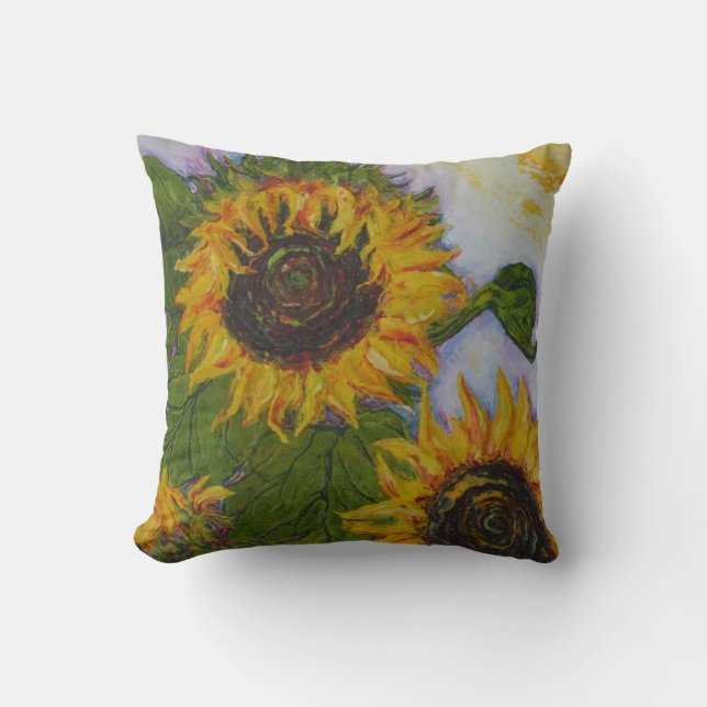 Gele Zonnebloemen Worp Kussen (Voorkant)