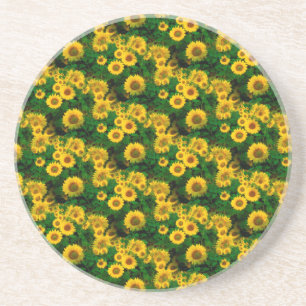 gele zonnebloemen zandsteen onderzetter