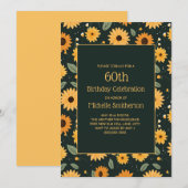 Gele Zonnebloemen Zwart 60e Verjaardag Kaart (Voorkant / Achterkant)