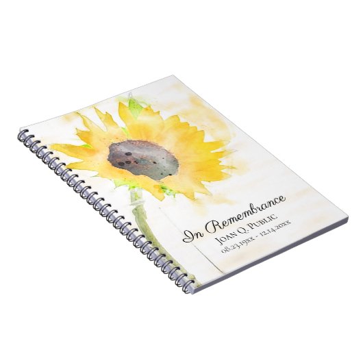 Gele Zonnebloemenvaas Viering van het Leven Begraf Notitieboek (Rechterzijde)