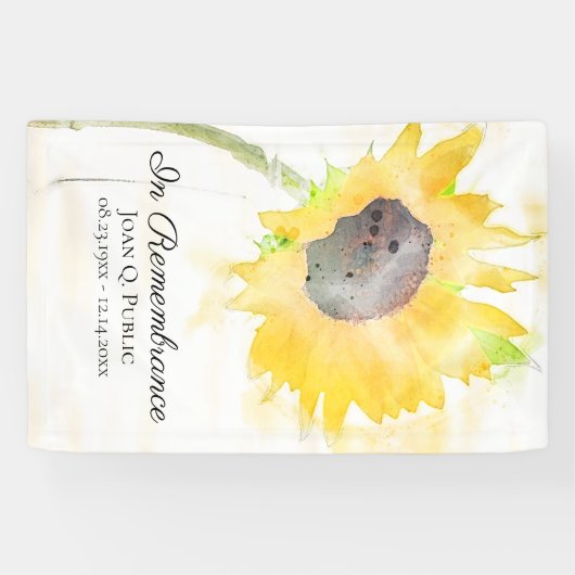 Gele Zonnebloemenvaas Viering van het Leven Begraf Spandoek (Horizontaal)