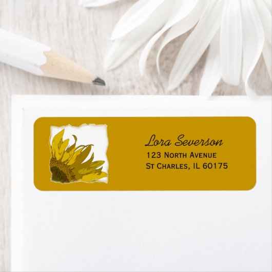 Gele zonnebloemhoek etiket (Insitu)