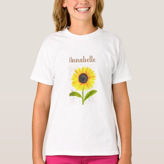 Gele zonnebloemkorrelige Gepersonaliseerde bloemsc T-shirt (Voorkant)