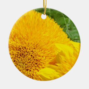 Gele zonnebloemornamenten kerstcadeaus keramisch ornament