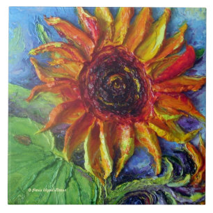 Gele zonnebloempel tegeltje