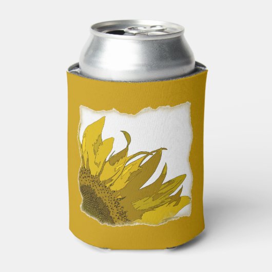 Gele zonnebloemphoek bruiloft blikjeskoeler (Blikje Voorkant)