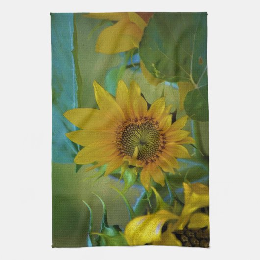 Gele zonnebloempjes voor tuinbouwkunst theedoek (Verticaal)